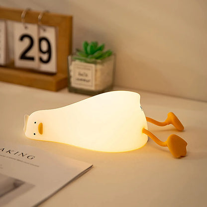 Benson Lying Flat Duck Night Light, LED Squishy Duck Lamp, Cute Light up Duck, Silicone Dimmable Nursery Nightlight,