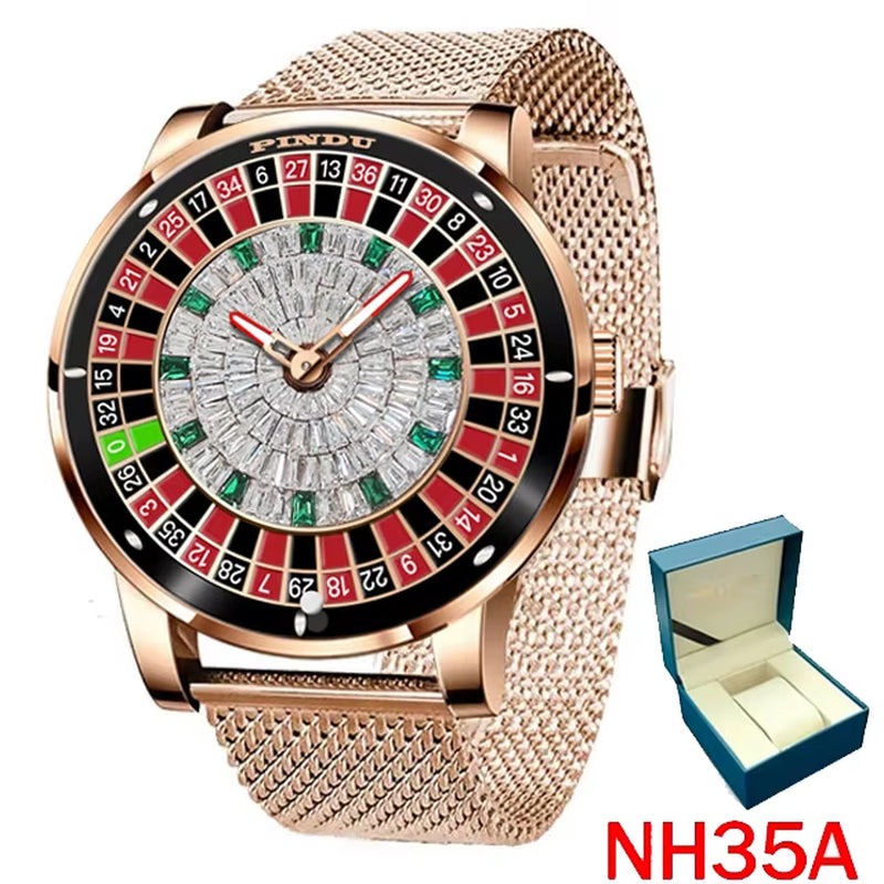 2024 New indu the Jacob & Co. Casino NH35A Automatic Watch Men Stainless Steel Waterroof Mechanical Diamond Watch Men+Gift Box