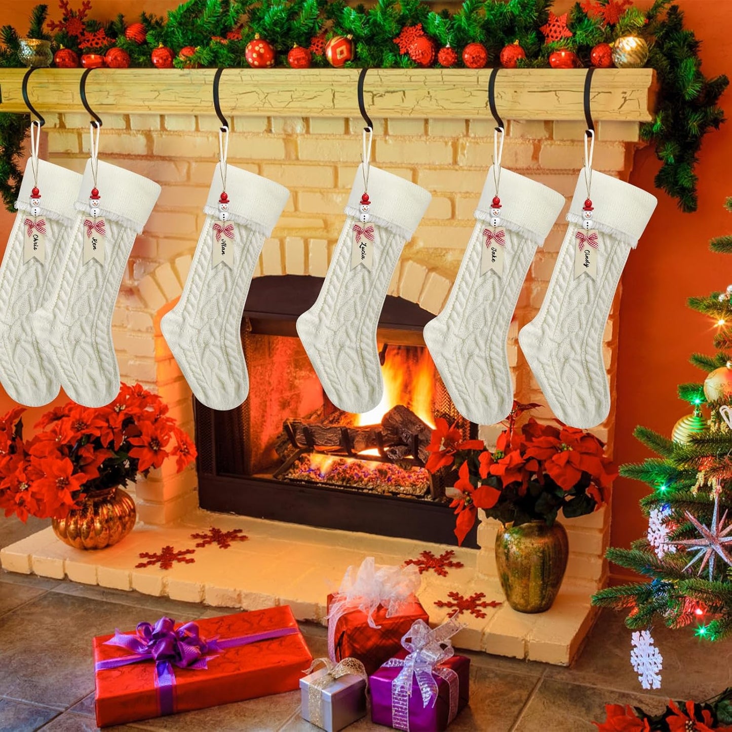 6 Pack Knit Christmas Stocking,18 Inches Knitted Classic Xmas Cuff Stockings,Rustic Personalized Stocking Decorations for Family Holiday Season